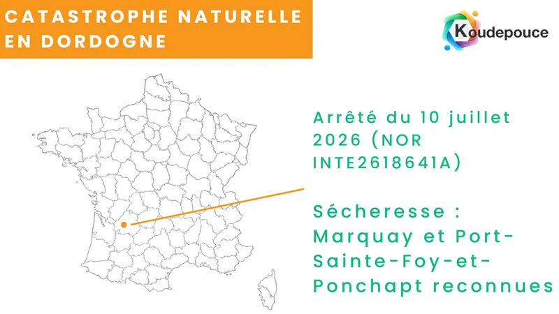 Maison périgourdine fissurée par le retrait-gonflement des argiles à Marquay, commune reconnue en catastrophe naturelle sécheresse 2025